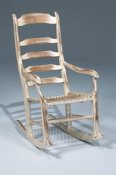 Ladderback Rocker | White Modern Farmhouse Rocking Chair With Rawhide