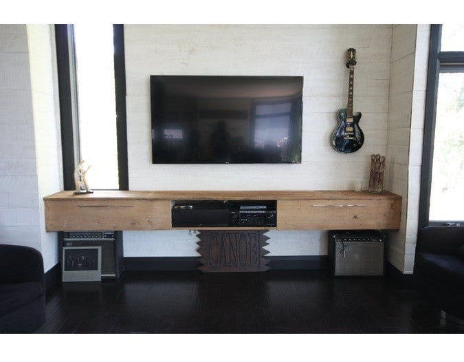 Reclaimed Pine Entertainment Console | Floating Rustic Media Unit