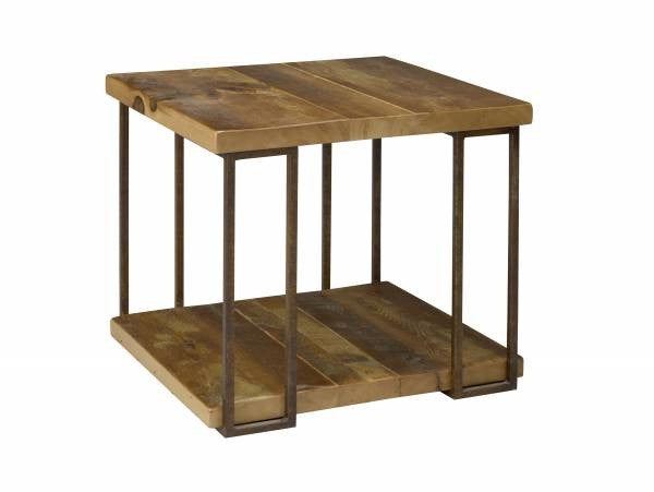 Reclaimed Pine Side Table | Rustic Solid Wood + Metal Side Table