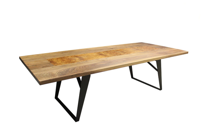 Gianni Dining Table | Contemporary Large Walnut + Black Metal Table