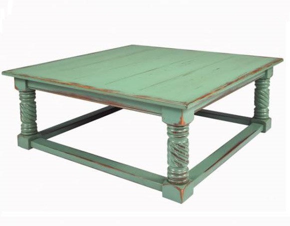 Spiral Coffee Table | Square Solid Wood Country + Rustic Coffee Table